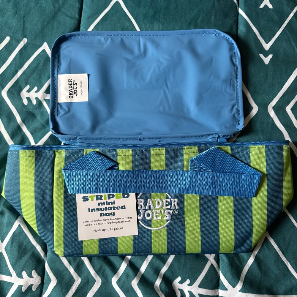 Trader Joe's Blue & Green Striped Insulated Mini Bag